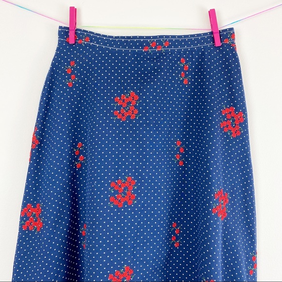 VTG 70s Country Set Polka Dotted Floral Maxi Skirt - Picture 4 of 16